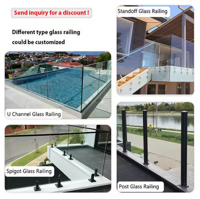 Lamel U Channel Glass Balustrade Pemasangan Teratas Dengan Kaca Laminasi
