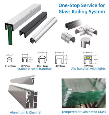 Lamel U Channel Glass Balustrade Pemasangan Teratas Dengan Kaca Laminasi