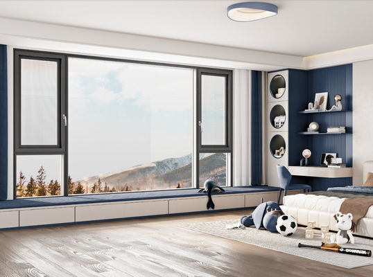 Aluminium Casement Open Window Dengan Tempered Insulated Glass Dan Tempered Laminated Glass