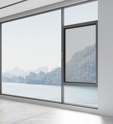 Jendela Swing Aluminium abu-abu Casement ventilasi tinggi Jendela terbuka ke luar