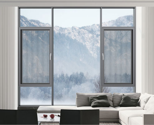 Jendela Swing Aluminium abu-abu Casement ventilasi tinggi Jendela terbuka ke luar