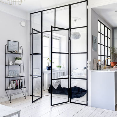 Balkon Double Leaf Aluminium Casement Pintu Laminated Tempered Kaca