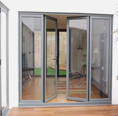 Double Casement Aluminium Frame Swing Door Desain Modern Dengan Kaca Tempered