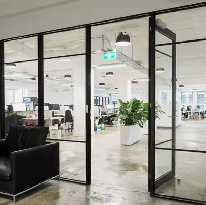 Double Casement Aluminium Frame Swing Door Desain Modern Dengan Kaca Tempered