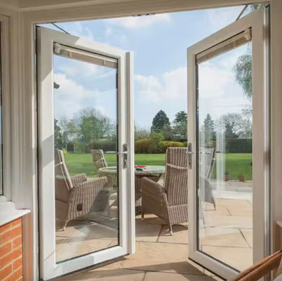 Double Casement Aluminium Frame Swing Door Desain Modern Dengan Kaca Tempered