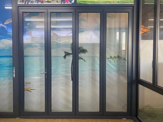 Keamanan Tempered Glass Hitam Aluminium Bifold Pintu Tauran Tauran