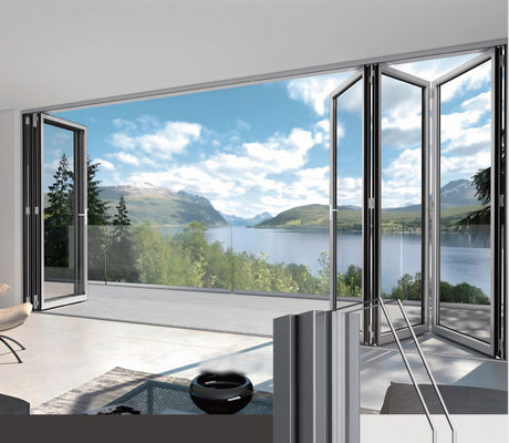 Termal Break Safety Glass Aluminium Pintu Lipat Balkon Komersial Pintu Lipat