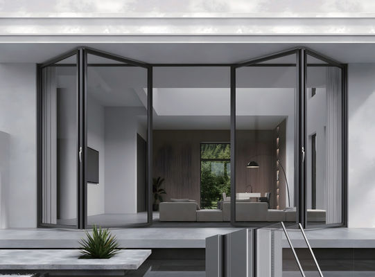 Termal Break Safety Glass Aluminium Pintu Lipat Balkon Komersial Pintu Lipat