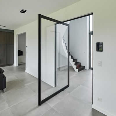 Tahan Badai Aluminium Pivot Door Tempered Glass Pivot Front Door