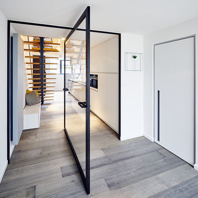 Desain Modern Aluminium Pivot Pintu Depan Resistensi Pemeliharaan Komersial