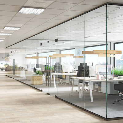 Soundproof Kantor Kaca Partisi Dinding Aluminium Powder Coated Profil Dengan Pintu