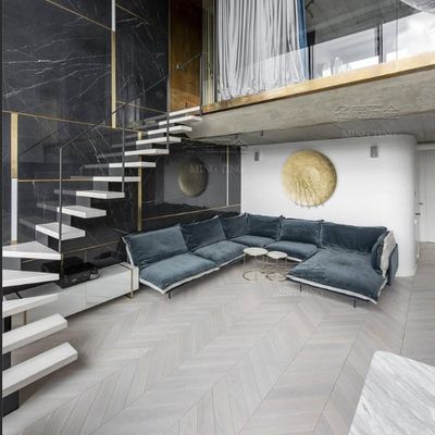 Tangga Kayu Terapung Interior Desain Elegan Dengan Red Oak / White Oak Tread