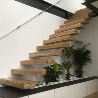 Villa/Departemen Tangga Dekoratif Indoor Open Riser Tangga Kaca Terapung Kayu