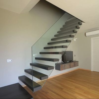 Villa/Departemen Tangga Dekoratif Indoor Open Riser Tangga Kaca Terapung Kayu