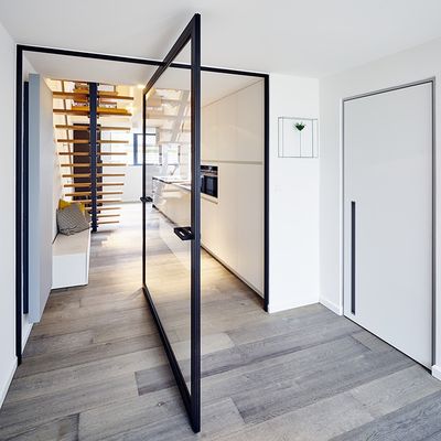 Low-E Glass Type Glass Pivot Front Door dengan Tempering Glass dan Aluminium Alloy Frame