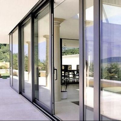 Pintu geser aluminium dengan metode pembukaan push and pull dan kaca double tempered