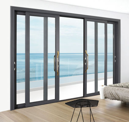 Pintu kaca geser hitam modern yang dapat dikunci modern yang disesuaikan pintu kaca ganda yang disesuaikan