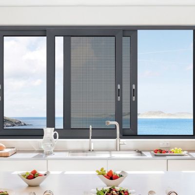 Pintu kaca geser hitam modern yang dapat dikunci modern yang disesuaikan pintu kaca ganda yang disesuaikan