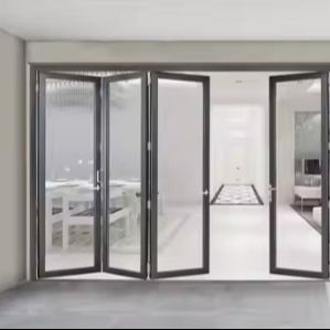 Modern Interior Patio Kaca Waterproof Slide And Fold Aluminium Bifold Door System Untuk Rumah Resto