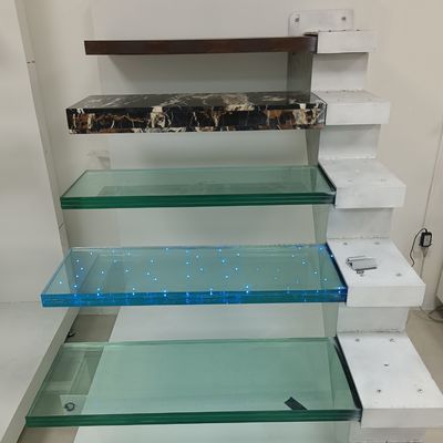 OEM/ODM Disesuaikan Desain Elegant Glass Stair Dengan Glass Railing Dan Auto Led