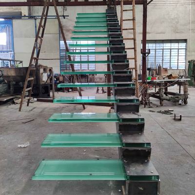 OEM/ODM Disesuaikan Desain Elegant Glass Stair Dengan Glass Railing Dan Auto Led