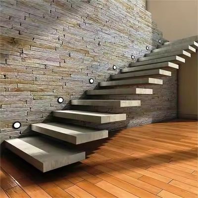 Custom Natural Marble Floating Straight Staircase untuk Ruang Hunian atau Komersial