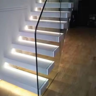 Custom Natural Marble Floating Straight Staircase untuk Ruang Hunian atau Komersial