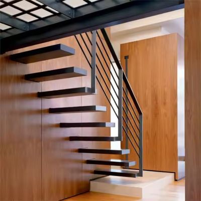 Dekorasi dinding dipasang dalam ruangan Tangga kayu padat terapung Rumah Stringer tak terlihat Renovasi Tangga prefabrikasi Pemasangan DIY