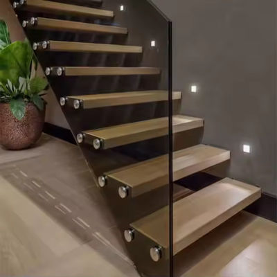 Laminated Glass Tread Customisable Floating Staircase dengan Solid Carbon Steel Stringer