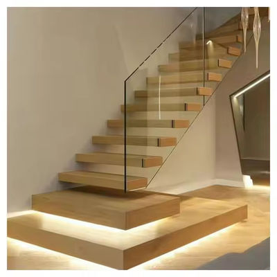 Laminated Glass Tread Customisable Floating Staircase dengan Solid Carbon Steel Stringer