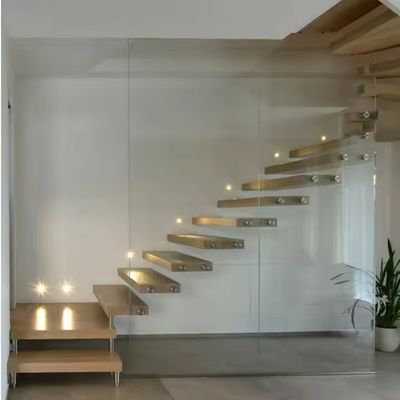 Laminated Glass Tread Customisable Floating Staircase dengan Solid Carbon Steel Stringer