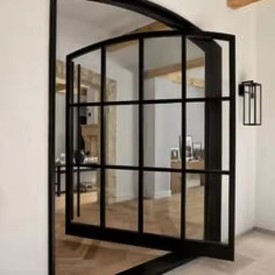 Commercial Clear Glass Front Pivot Iron Door dengan Desain Grafis Baja dan Aluminium