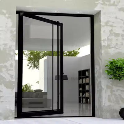 4-12mm Double Glazing Aluminium Pivot Door dengan Clear Glass dan Stainless Steel Screen Netting Material