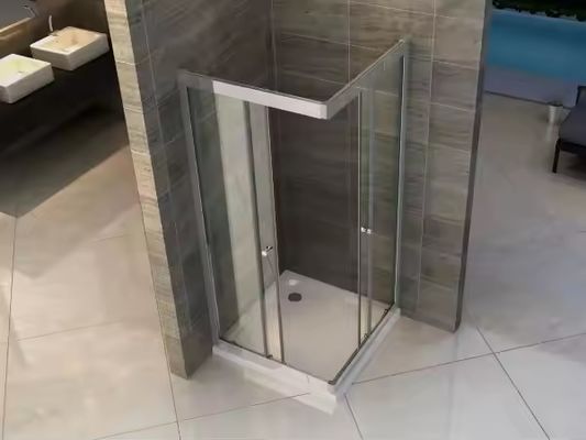 Sisi Sliding Glass Partition untuk Kamar Mandi Aluminium Kaca Stainless Steel Walk-In Kamar Mandi
