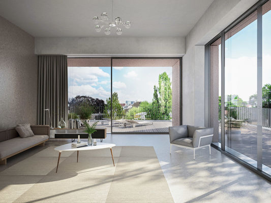 Pintu geser aluminium sederhana modern dengan hardware stainless steel dan rangka diperkuat