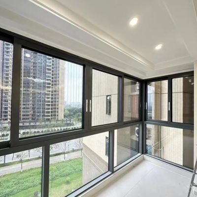 Termal Break Wind Resistant Sunscreen Aluminium Sliding Window Dengan Tempered Glass