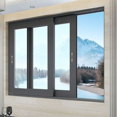 Termal Break Wind Resistant Sunscreen Aluminium Sliding Window Dengan Tempered Glass