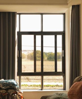 Termal Break Wind Resistant Sunscreen Aluminium Sliding Window Dengan Tempered Glass