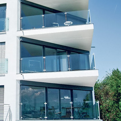 Sistem Pegangan Tangan Balkon Panel Kaca Bangunan Tanpa Bingkai Melengkung Datar Aluminium