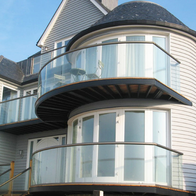 Sistem Pegangan Tangan Balkon Panel Kaca Bangunan Tanpa Bingkai Melengkung Datar Aluminium