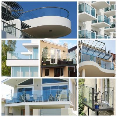 Customized Black Coating Frameless U Channel Glass Railing dengan 12mm Toughened Glass Balustrade