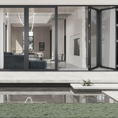 Ukuran Custom Aluminium Bifold Pintu Eksterior Daya tahan Multi-panel Isolasi Termal