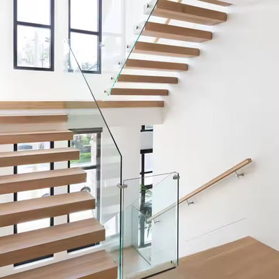Tangga terapung kayu padat untuk rumah dalam ruangan DIY Rumah Hunian Dari Pabrik Tangga Foshan