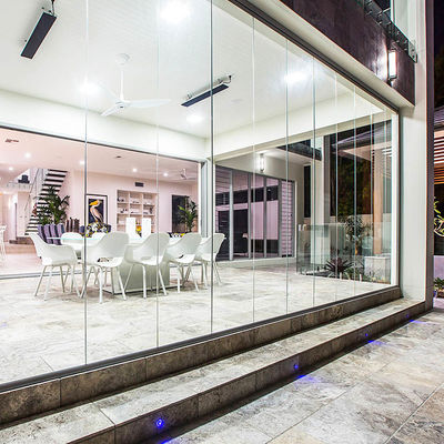Aluminium Sliding Bi Fold Transparent Tempered Glass Pintu Untuk Partisi Balkon